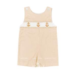 Broderie d'ancre smockée à la main Jon Jon | Tenue d'été pour tout-petit garçon avec tissu vichy rose | Services OEM ODM - Product Image 2