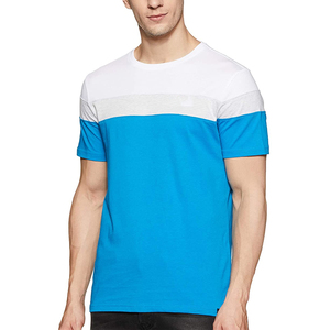 T-shirt homme 100% coton respirant à col rond et manches courtes, coupe classique, couleur blanc/bleu uni, avec design personnalisé - Product Image 1