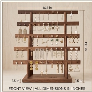 Support de rangement pour bijoux en bois, 6,5 pouces, rectangulaire, minimaliste, pour boucles d'oreilles et colliers, décoration de chambre à coucher - Product Image 4
