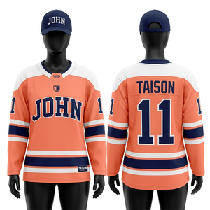 Maillot de hockey sur glace pour femmes, tissu polyester respirant de qualité supérieure 220 GSM, panneaux rayés bleu marine et blanc, logo brodé personnalisé - Product Image 2