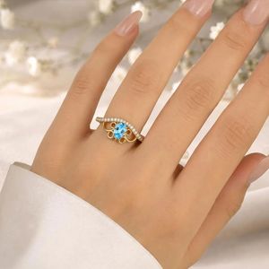 แหวนแต่งงานโทแพซสีฟ้าธรรมชาติทรงลูกแพร์ ทำมือ เงินแท้ 925 ชุบทอง 18K เครื่องประดับงานแต่งงาน ของขวัญเครื่องประดับชั้นดี - Product Image 6
