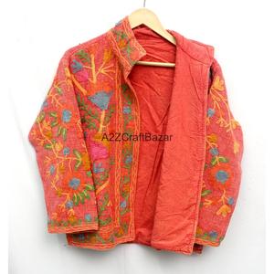 Hand Embroidered Floral TNT Cotton <b>Jacket</b> <b>Women's</b> Mandarin Collar <b>Womens</b> Coat Suzani Style <b>Spring</b> Wear - Product Image 6