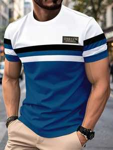 T-shirt à manches courtes pour homme Oneten Apparels, coupe classique, col rond, logo sur le devant, tricoté, 100% coton, sportif - Product Image 3