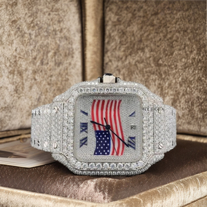 Montre design drapeau américain-Montre moissanite faite à la main, montre à buste glacé pour homme, cadeau de bijoux hip-hop du vendeur indien - Product Image 5