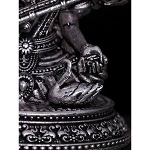 Escultura de latón Saraswati de diosa de cuatro brazos superfino pequeño de 3 pulgadas con chapado en plata para decoración del hogar y Templo - Product Image 3