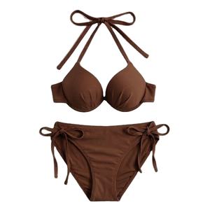 Nuevo Bikini de Dos Piezas para Mujer, Modelo 2026, Sexy, de Nailon Sólido, con Cuello Halter, Traje de Baño para Playa - Product Image 1