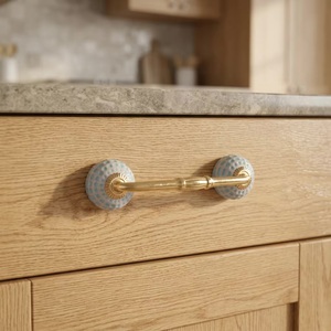 Modern <b>Ceramic</b> Drawer Pull Faceted Aqua <b>Ceramic</b> Brass Finish Ornate Floral Design for Cabinets Drawers Living Room - Product Image 3