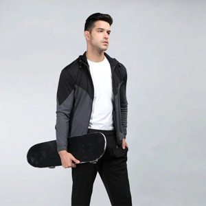 ชุดวอร์มผู้ชายแขนยาวมีฮู้ดสไตล์ลำลองสำหรับฤดูใบไม้ผลิและฤดูใบไม้ร่วง ลวดลายพิมพ์แบบ Acid Wash ทรงเข้ารูป น้ำหนักเบา ดีไซน์เรียบง่าย - Product Image 1