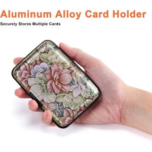 <b>RFID</b> Blocking Aluminum Alloy Card Holder Small Metal <b>Wallet</b> for Women and Men with Happy Flower Design - Product Image 2