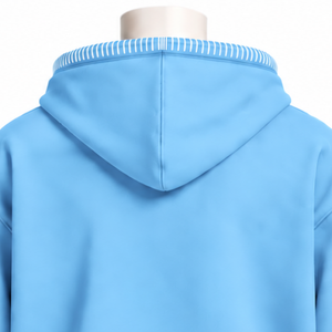 <b>Sky</b> <b>Blue</b> Stitched Border Distressed Hoodie Oversized Pullover Sweatshirt Contrast Stitch Kangaroo Pocket Casual Streetwear <b>Top</b> - Product Image 4