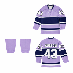 Camiseta de hockey sobre hielo personalizada, azul marino con rayas moradas, al por mayor, transpirable, de secado rápido, corte regular, ropa deportiva OEM - Product Image 1