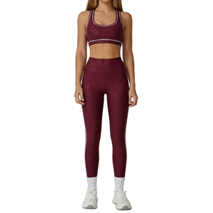 Low MOQ Women 2 Piece Yoga Set Racerback Sports Bra High Waist <b>Leggings</b> Geometric Print Full Length Breathable Workout Outfit - Product Image 1