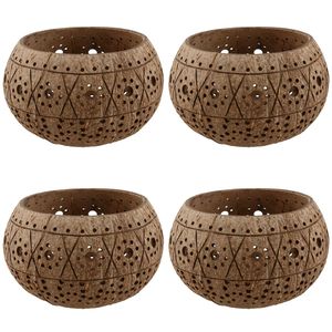Eco Friendly Rustic Carved <b>Coconut</b> Shell Tealight Holder Handmade Hollow Out <b>Candle</b> Lantern Art Home Spa Table Decoration - Product Image 1