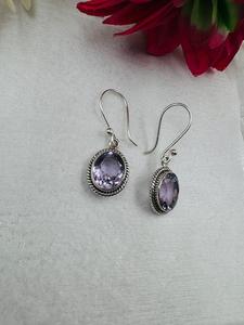 Pendientes Colgantes Ovalados de Amatista Natural, Chapados en Plata, Hechos a Mano, con Piedras Preciosas, Estilo Boho, para Mujer - Product Image 4