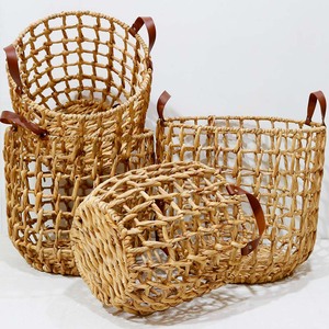 Juego de Cestas de Almacenamiento Modernas y Ecológicas de Jacinto de Agua con Tejido Abierto, Asa de Cuero Sintético, Organizador para Ropa, Juguetes de Bebé - Product Image 4