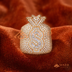 Anillo de hombre con diseño de bolsa de dinero y circonitas, anillo llamativo chapado en oro con símbolo de dólar, joyería hip hop con circonitas baguette - Product Image 4