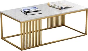 Rectangular White Natural Marble with Grey Grains Coffee <b>Table</b> with Geometric Straight Strips Steel Base - Product Image 3