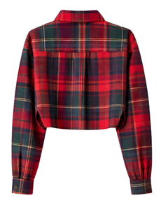 Camisa Corta a Cuadros Tartán Rojo Personalizada para Mujer, Cuello Camisero, Manga Larga, Botones, Blusa Casual, Estilo de Fabricante OEM - Product Image 5