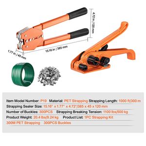 Kit di Reggiatura con Tenditore, 300 Sigilli Metallici, Nastro PET da 305m per Imballaggio Pallet in Acciaio e Materiale PP - Product Image 4