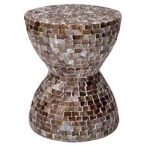 Warm Dark Brown Hourglass <b>Stools</b> Mother of Pearl Handcrafted Mosaic Small Side <b>Table</b> Living Room Bedroom Decor Use - Product Image 1
