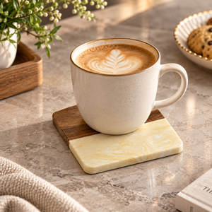 Juego de Posavasos de Madera de Mango con Diseños Cuadrados y Redondos para Tazas de Café y Té |   Posavasos Decorativos para Mesa de Comedor, Decoración del Hogar - Product Image 2