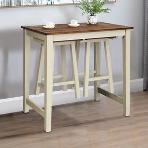 Pub <b>Table</b> and 2 Saddle Bar <b>Stools</b> Set Counter Height <b>Dining</b> Room Furniture - Product Image 2