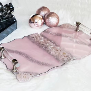 Handmade Sparkly Silver Glitter Resin <b>Tray</b> with Crystal Silver Handles, Luxury Handmade <b>Vanity</b> W/Crystals, Coffee Table Decor - Product Image 1