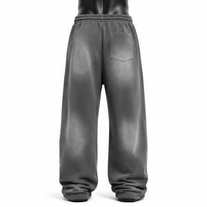 Pantalon de jogging déchiré gris délavé en polyester pour homme, taille haute, cordon de serrage, décontracté, poches latérales, tricoté mi-lourd, automne - Product Image 5
