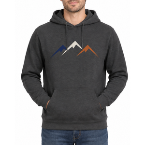 Classic <b>Men's</b> Dark <b>Grey</b> Graphic Fleece Hoodie with Minimalist Mountain Peaks Art Print Casual Pullover <b>Sweatshirt</b> - Product Image 1