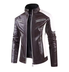 Chaquetas de Cuero para Motocicleta con Cuello Alto para Hombre, Chaquetas de Cuero PU Ajustadas, Chaquetas de Cuero Casuales de Otoño para Hombre, Nueva Moda de Calidad, Talla 5XL - Product Image 2