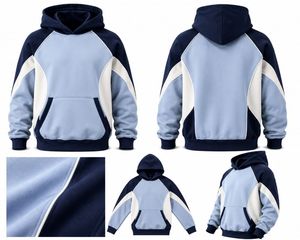Men's Color Blocking Hoodie <b>Raglan</b> Sleeve FRENCH TERRY Casual Winter Loose Solid Design Pocket Hooded Sweatshirt Eco-Friendly - Product Image 1