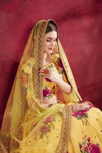 Floral Print Silk Lehenga Choli Set With Dupatta <b>Sequin</b> Embroidery Ethnic Women Wedding Outfit - Product Image 3