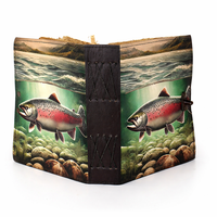Diario de Tapa Dura de Cuero con Estampado UV de Peces, Hecho a Mano y Personalizado, con Temática Oceánica Vintage, Encuadernación Cosida con Borde Deshilachado - Regalo