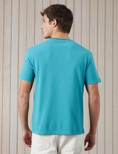 Men's <b>Turquoise</b> Knitted Short Sleeve O-Neck <b>T</b>-<b>Shirt</b> Regular Fit Breathable Solid Casual Style - Product Image 3