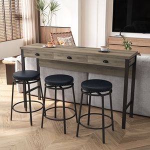Set di 3 cassetti lungo tavolo da pranzo con prese di corrente facile montaggio Bar tavolo da cucina Set circolare PU sgabelli mobili per uso domestico - Product Image 1