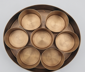 Artisanal Round Copper Storage Box With 6 Cups Handmade Metal Craft Antique Style Tableware For Kitchen Use - Product Image 4