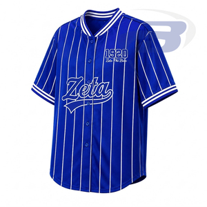 Camiseta de Béisbol a Rayas Azules para Mujer de la Hermandad Zeta Phi Beta ZPB, Camisa Casual de Manga Corta con Botones para Mujer ZPB - Product Image 2