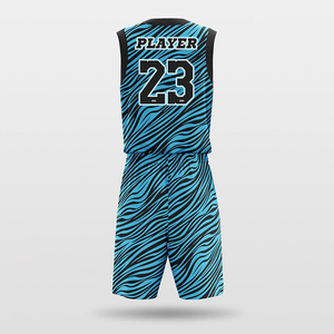 Custom Sublimated Basketball Uniforms 100% Polyester Eco-Friendly Blue Black V-Neck Sleeveless Moisture Wicking Unisex Adult - Product Image 3