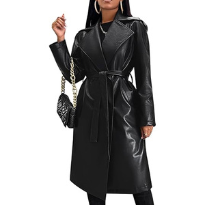 Best Quality Casual Design <b>Women</b> Leather <b>Coat</b> Long Style with <b>Belt</b> Available in Custom Size Regular Fit <b>Women</b> Leather Long <b>Coats</b> - Product Image 5
