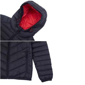 Veste d'hiver décontractée bleu marine à capuche, matelassée, coupe-vent, avec fermeture éclair, coupe ajustée, manches classiques, couleur unie - Product Image 3
