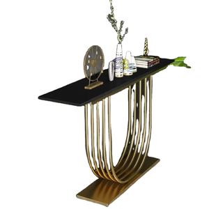 Table console ultra luxe, métal, acier inoxydable, couleur or rose, base métallique, cadre en marbre, salon - Product Image 3