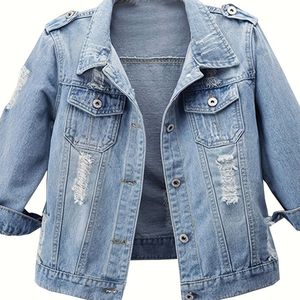Washed Denim <b>Jacket</b> Unisex Casual Button Front Turn-down Collar <b>Long</b> Sleeve Regular Fit Spring Streetwear Coat - Product Image 3