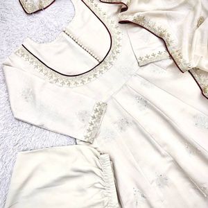 Women Pure Roman Cotton Embroidered Gown <b>Pant</b> Set with Soft Organza Dupatta <b>Sequin</b> Thread Work Designer Ethnic Wear Party We - Product Image 2