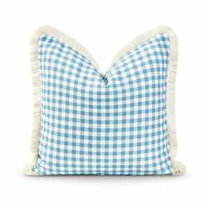 Housse de coussin bohème 100 % coton tissé à carreaux avec franges, housse de coussin décorative à carreaux, housse de coussin de canapé à pompons style ferme - Product Image 1