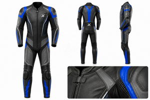 Combinaison de moto en cuir une pièce Performance Road |   Noir Gris Bleu |   Fabricant OEM ODM |   Qualité de conception haut de gamme |   Course automobile - Product Image 6