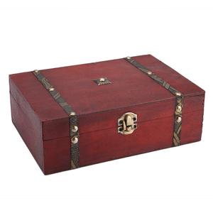 Handcrafted Vintage Wooden Storage Chest <b>Box</b> with Antique Brass Metal Straps and Latch Rustic Decorative Treasure Chest Organize - Product Image 1