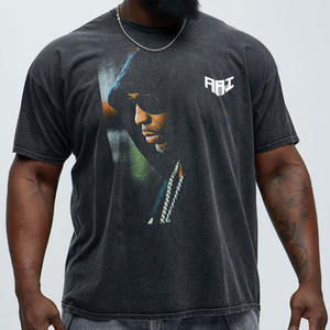 OEM ODM Men's Oversized Washed <b>Black</b> <b>T</b>-<b>Shirt</b> Vintage Portrait DTG Graphic Unisex Streetwear Cotton Manufacturer Private Label - Product Image 1