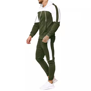 Ensemble sweat-shirt à capuche et jogging pour homme, couleur unie vert olive, coupe ample décontractée, manches longues, en coton, tenue de sport pour l'automne - Product Image 4
