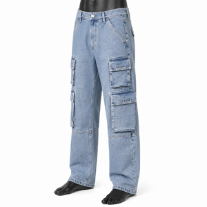 Nuevo diseño, pantalones cargo ligeros personalizados al por mayor, casuales, de color azul claro para hombre, de alta calidad, con múltiples bolsillos, estilo urbano. - Product Image 3