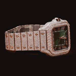 Montre en quartz de luxe à prix attractif, sertie de diamants Moissanite, pour homme, entièrement glacée, en argent 925, cadran vert, édition limitée Hip Hop - Product Image 4
